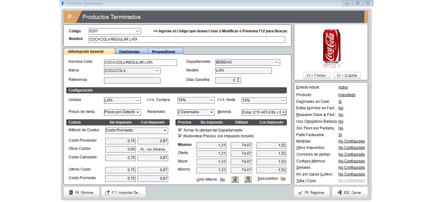 Módulo de inventario de Valery Software